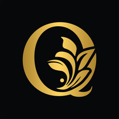 letter Q flower letters. Vintage ornament initial Alphabet. Logo vector