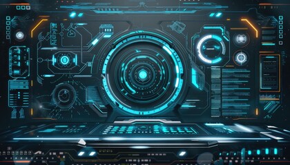 A futuristic computer monitor with a blue circle in the center by AI generated image