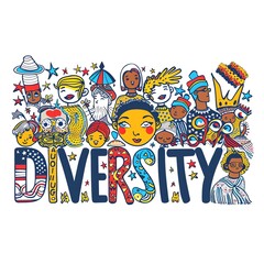 Fototapeta premium Diversity vector stickers with american flags and cultural patterns