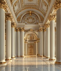 Fototapeta premium A magnificent hall with gleaming, golden columns