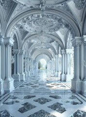Fototapeta premium ornate hallway with marble floor in historical building