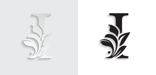 letter I flower letters. Vintage ornament initial Alphabet. Logo vector