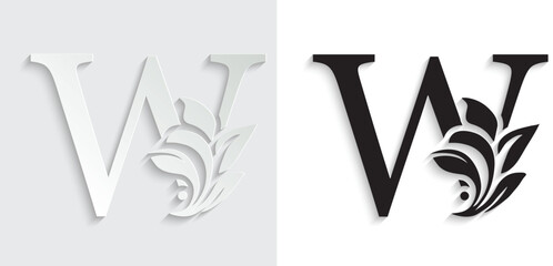 letter W flower letters. Vintage ornament initial Alphabet. Logo vector