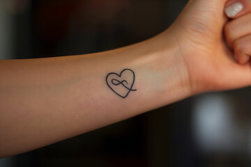 A heart outline with an infinity symbol on the wrist.
