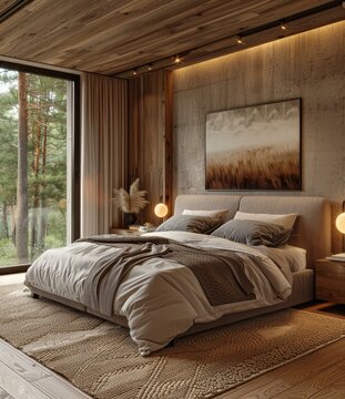 Cozy Bedroom with a Forest View