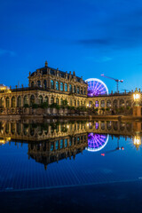 The Dresden Zwinger, a landmark of Baroque architecture. Historical buildings in the style of a castle. Orangery at sunrise in the morning in the city of Dresden, Saxony, Germany