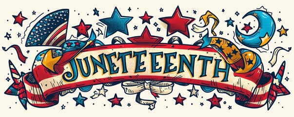 Fototapeta premium Freedom vector stickers with us flag elements for juneteenth