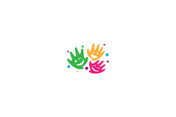 Obraz premium child hand care logo with cheerful expression in colorful flat design style