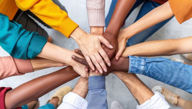 group of people holding hands together