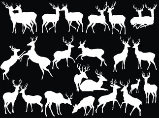 twenty four deer silhouettes isolated on black