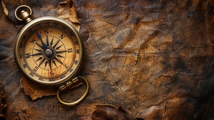 Magnetic compass against an old brown vintage background 