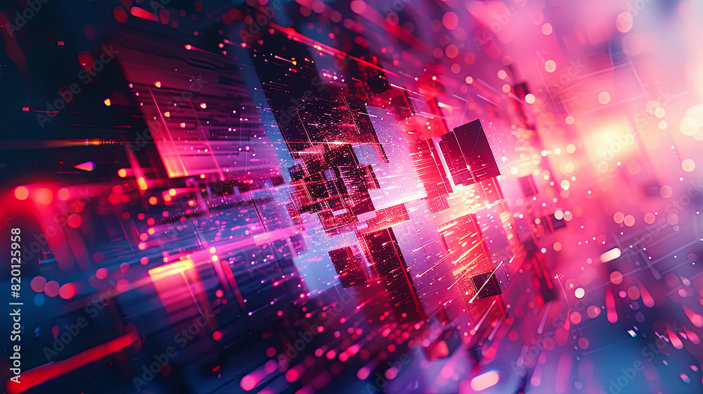 Aufkleber futuristic technology background with glowing lines and bokeh. 3d rendering