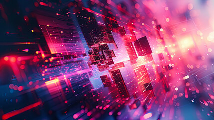 Futuristic technology background with glowing lines and bokeh. 3d rendering
