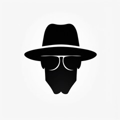 Silhouette of a man with hat and sunglasses. Mystery and anonymity concept. Portrait of man with white background. Design for avatar, character design, minimalist art. Focus on face. Faceless. AIG35.