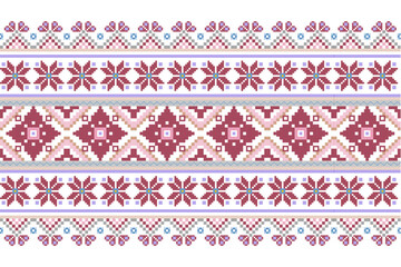 Red flower geometric seamless ethnic pattern design for background, wallpaper or wrapping