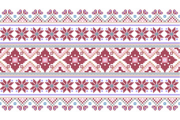 Red flower geometric seamless ethnic pattern design for background, wallpaper or wrapping