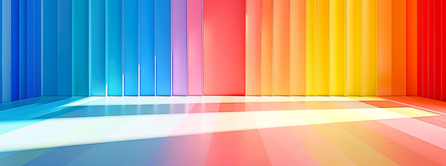 Empty wall studio room with Rainbow. abstract background with colorful spectrum.