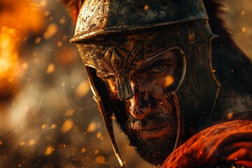 A Spartan warrior stares into the distance. His eyes are full of determination and strength. He is ready to fight for his people and his land.