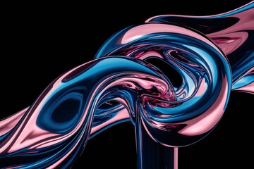 Abstract Metallic Fluid Form in Rose Gold and Blue
