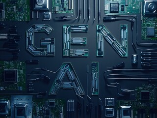 Gen AI Digital Illustration with Circuitry and Microchips in High-Tech Design