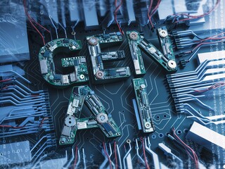 Generative AI Concept with Circuitry and Microchips in Futuristic Design