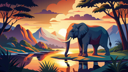 elephants at sunset