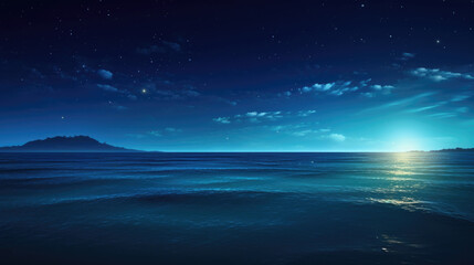Nighttime seascape with stars, moonrise, and open ocean under dark sky background