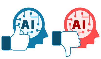  Like icon con testa e globo con fondo trasparente , like positivo like negativo rosso blu AI intelligenza artificiale 