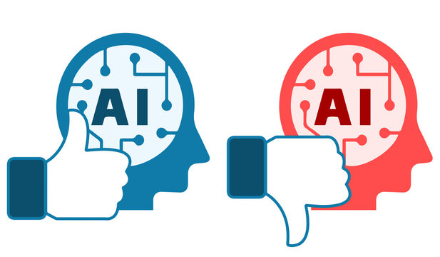  Like icon con testa e globo con fondo trasparente , like positivo like negativo rosso blu AI intelligenza artificiale 