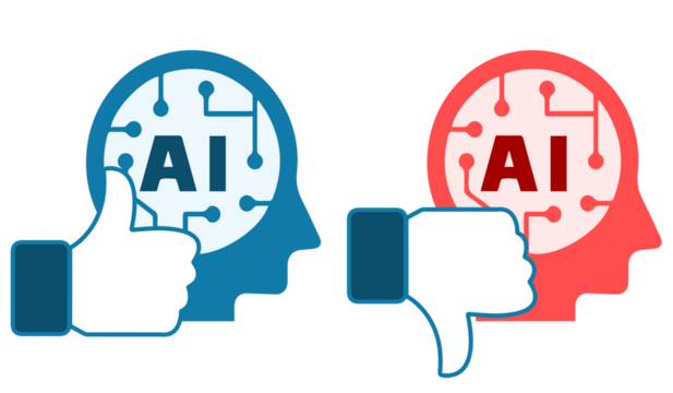  Like icon con testa e globo con fondo trasparente , like positivo like negativo rosso blu AI intelligenza artificiale 