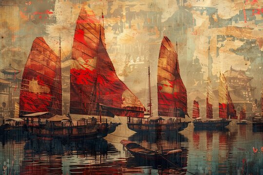 Illustration of a Chinese port from the times of Marco Polo.