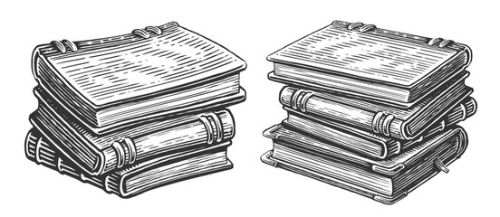 Hand drawn stack of books sketch. Educational textbooks pile. School, education concept. Clipart drawing