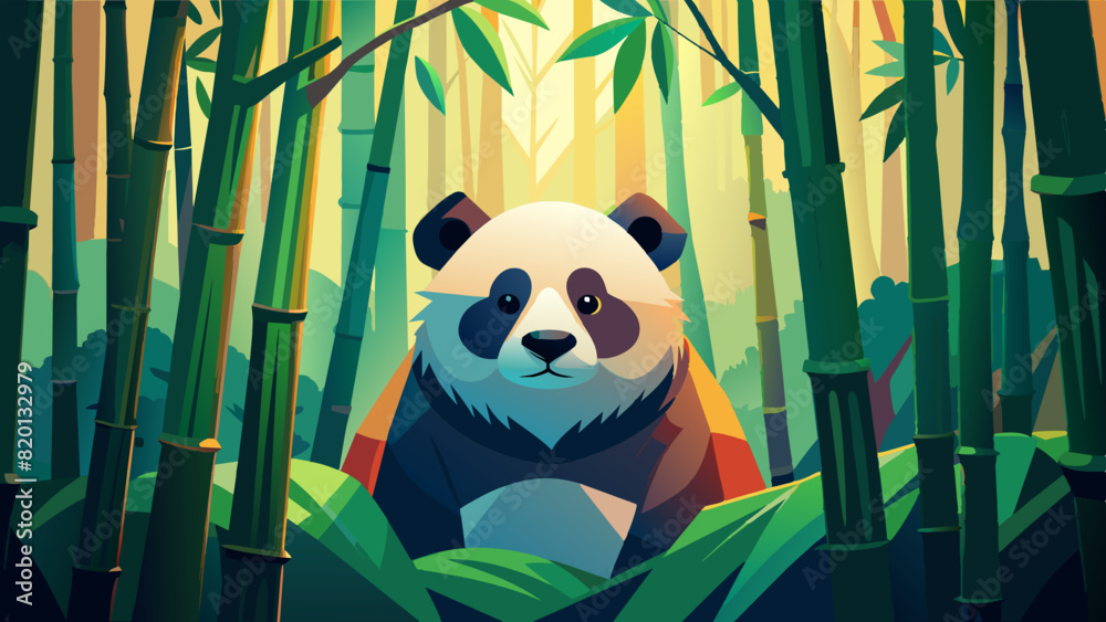 Poster panda eating bamboo