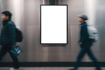 Mock up blank poster in the subway