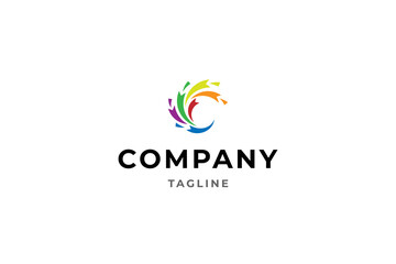 letter c logo with various fractions in colorful vector design style
