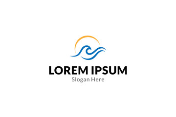 sun and waves logo, sunset or sunrise icon in flat design style