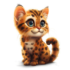 Bengal breed funny cute cat 3d illustration on white, unusual avatar, cheerful pet	 