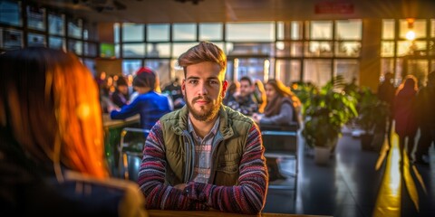 Obraz premium Man Sitting at Table in Front of Woman. Generative AI