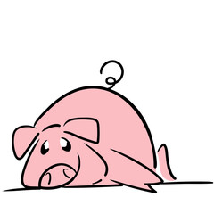 Cute little pig posing lying down on the floor very happy and smiling