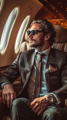 businessman on aircraft