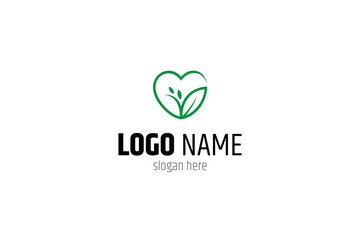 Obraz premium heart logo with natural leaves in simple flat design style