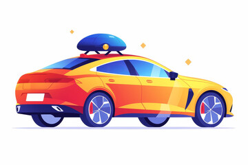 Bright red car, cute clipart vector design on a pristine white background, simple and engaging illustration