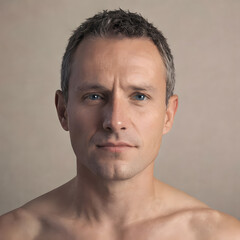 Obraz premium Close up portrait of a handsome middle-aged man, shirtless