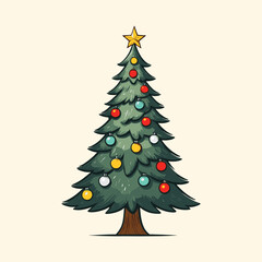 Hand Drawing Christmas Tree and Light Illustration