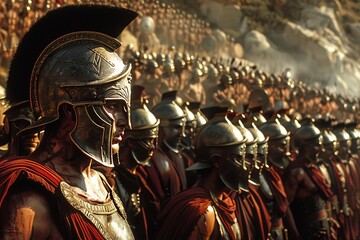 An epic battle scene from the movie "300". The 300 Spartans stand defiant against the overwhelming Persian army.