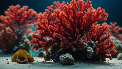 Fototapeta premium Red corals sea life object isolated on white.