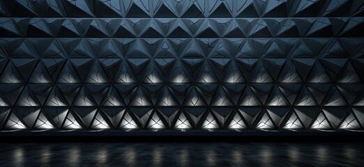 A black and white photo of a wall with a lot of squares and triangles
