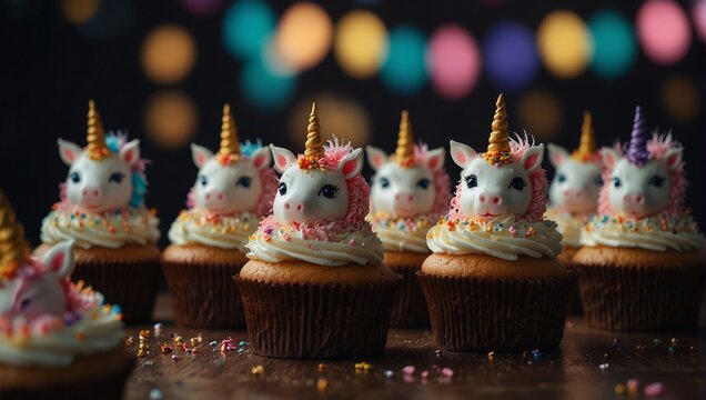 cute unicorn theme birthday party cupcakes.