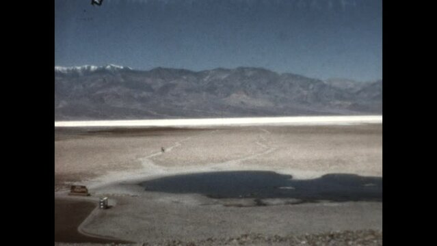 Viewing Badwater Basin 1970 - Viewing the highly saline Badwater pond and the salt flats in Badwater Basin, the lowest point in North America in Death Valley National Monument, in 1970. 