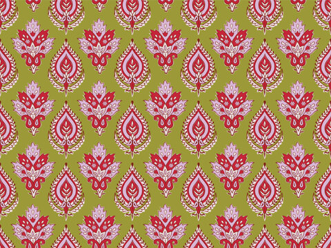 SPRIG FLORAL WITH BLOCK PRINT DETAIL SEAMLESS PATTERN IN EDITABLE VECTOR FILE